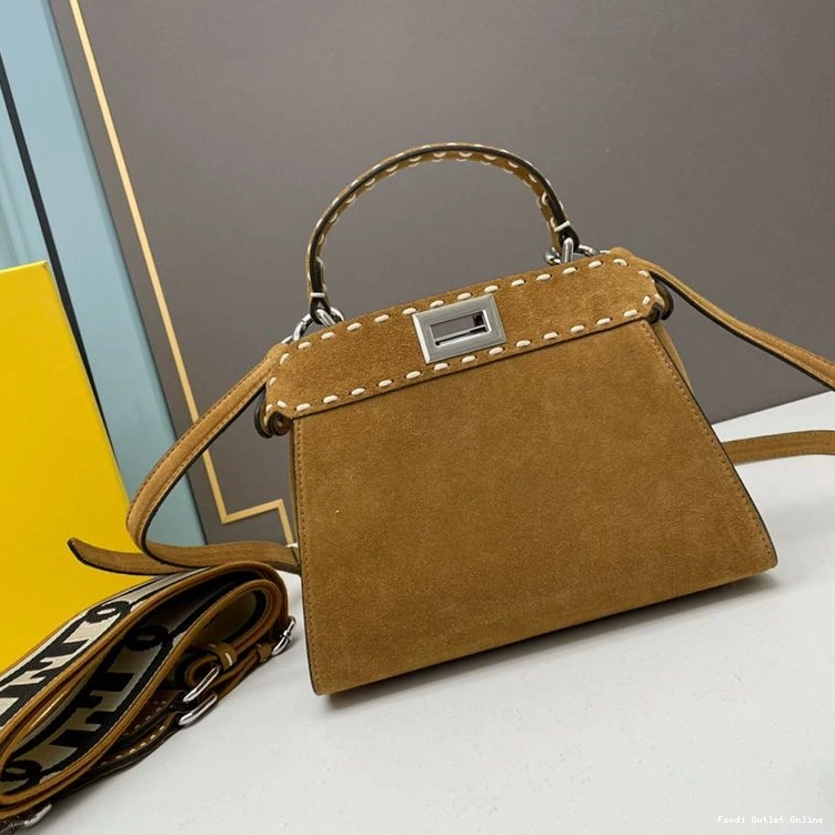 Affordable In Fendi Mini Brown Iconic Suede Bag Peekaboo Stitching 0824